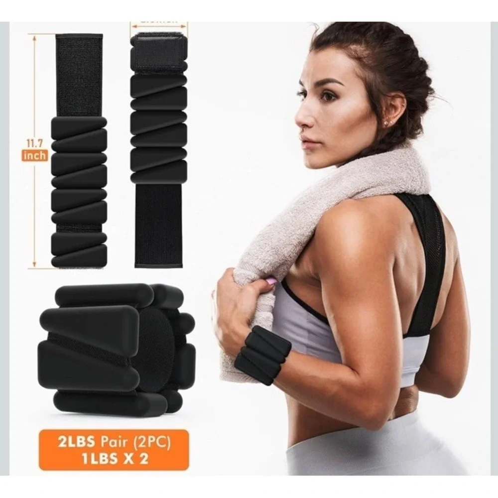 (QTY 2) Wrist & Ankle Weights,‎ 1 lb. For Gym Workout - Black